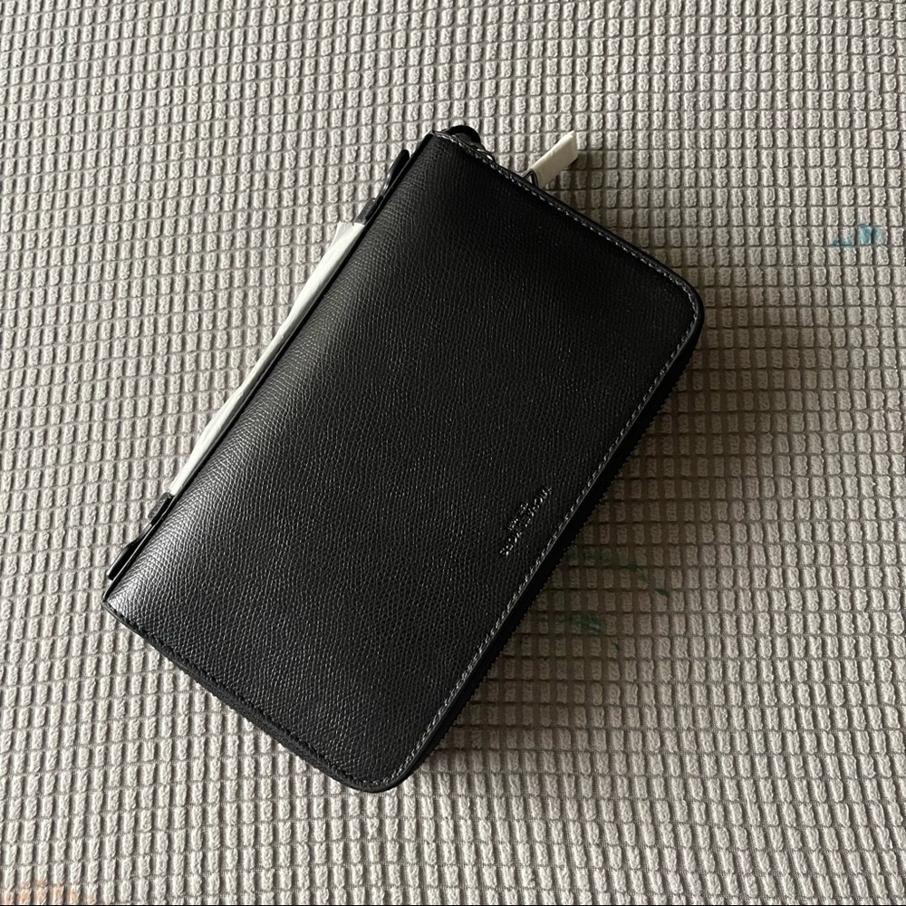 Michael Kors Mens Warren Money Bag Double-Zip Black Leather Travel Wallet